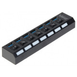 Cumpara ieftin USB Hub Techstar&reg; HB6, 3.0 High Speed, 7 Port USB 3.0, Buton On/Off, Conexiune USB 3.0 de mare vitezam Alimentator Extern