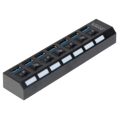 USB Hub Techstar&amp;reg; HB6, 3.0 High Speed, 7 Port USB 3.0, Buton On/Off, Conexiune USB 3.0 de mare vitezam Alimentator Extern foto