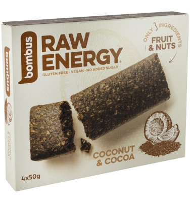 Baton Energizant cu Nuca de Cocos si Cacao Raw Energy 4 x 50 grame Bombus Natural Energy foto