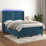 Cumpara ieftin Pat cu arcuri, saltea și LED, gri &icirc;nchis, 140x200 cm, catifea