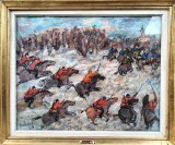 Cumpara ieftin Ion DIMITRIU NICOREȘTI (1895-?)-Roşiorii &icirc;n acţiune pentru Sm&acirc;rdan (1976), Scene lupta, Ulei, Altul