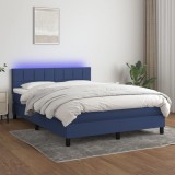 Gossi pat cu arcuri, saltea si led, albastru, 140x190 cm, textil