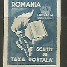 (No 8)timbre-1947 Romania - scutire de porto Fundatia Regele Mihai, hartie alba