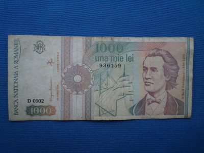 1000 LEI 1991 SERIA 0002 FARA PUNCT- FF RARA foto