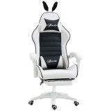 Vinsetto scaun gaming cu urechi de iepuraș, suport pentru picioare, perne, reclinabil și cu &icirc;nălțime reglabilă, negru | Aosom Romania