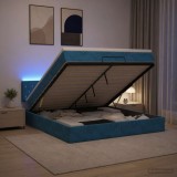 Cumpara ieftin Pat Ottoman cu Saltea si LED Albastru inchis 180 x 200 cm