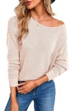 Tricou pentru femei cu guler rotund, structurat, tricotat, simplu, cu m&acirc;neci lungi, model de bază, pentru A