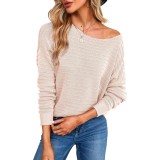 Tricou pentru femei cu guler rotund, structurat, tricotat, simplu, cu m&acirc;neci lungi, model de bază, pentru A
