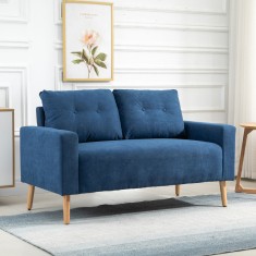 HOMCOM Canapea 2 Locuri Moderna in Stil Nordic cu Spatar Matlasat, din Poliester si Lemn, 145x76x88 cm, Albastru foto