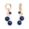 Cercei Argint 925 Placat Aur cu Agat Albastru Safir Cherry, 4cm. Bijuterii Fashion Inelare Dama, Cutie Cadou inclusa, Made in Italy
