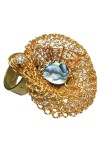 Inel unicat de arta din alama si Piatra Paua, fir metalic gilt, Aurie, 6.1 cm, 57 - 67, RavariuArt