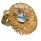 Inel unicat de arta din alama si Piatra Paua, fir metalic gilt, Aurie, 6.1 cm