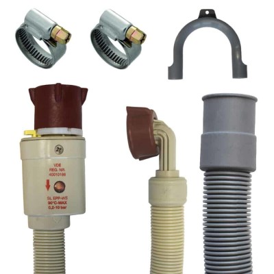 Set Furtun Alimentare Mașină Spălat Rufe 2,5m (Aquastop + Evacuare + Coliere) foto