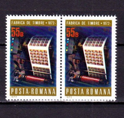 ✅ RO 1972 LP 800 &amp;quot; Centenarul Fabricii de Timbre &amp;quot;, serie pereche ( V sau H ! ), MNH foto