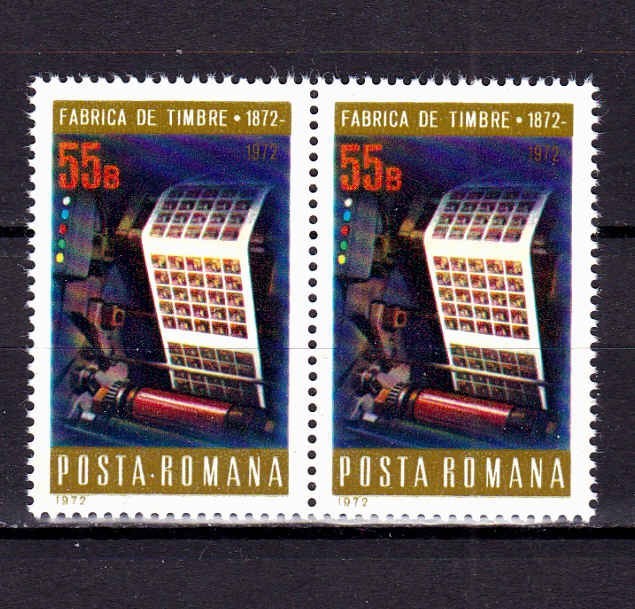 ✅ RO 1972 LP 800 &quot; Centenarul Fabricii de Timbre &quot;, serie pereche ( V sau H ! ), MNH