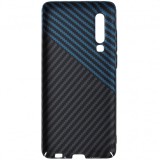 Husa spate policarbonat aspect Carbon bleu, negru, gri, pentru Huawei P30