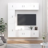 Set dulap TV, 7 piese, alb, lemn prelucrat