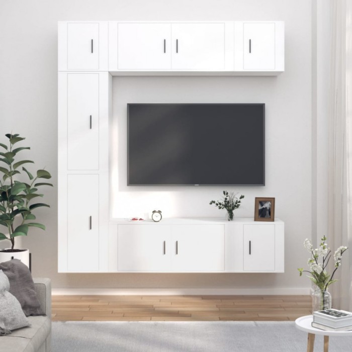 Set dulap TV, 7 piese, alb, lemn prelucrat