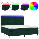 Cumpara ieftin Pat cu arcuri, saltea si LED, verde inchis, 200x200 cm, catifea