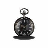 Ceas de buzunar negru mat MBrands cu lant negru, Quartz, stil Vintage