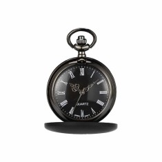 Ceas de buzunar negru mat MBrands cu lant negru, Quartz, stil Vintage