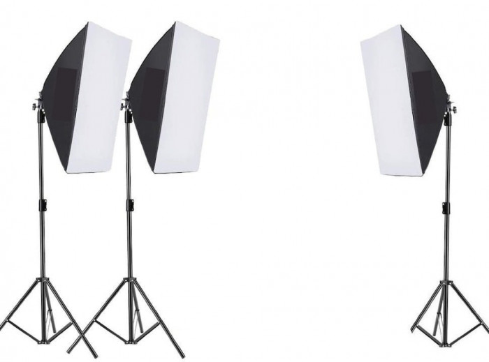 Kit de 3 softboxuri, 3 trepiezi reglabili 200 cm, fara becuri