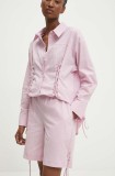 Answear Lab pantaloni scurti din bumbac culoarea roz, neted, high waist