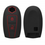 Husa Cheie Auto pentru Suzuki 2 Butoane - Keyless Go, Kwmobile, Negru/Rosu, Silicon, 47668.03