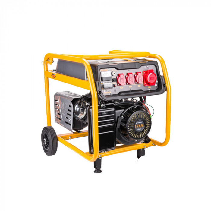 Generator de curent pe benzina 7.5 kw, 2 in 1, monofazic si trifazic, motor in 4 timpi 17 CP, stabilizator de tensiune AVR, Powermat