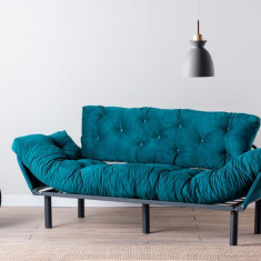 Canapea extensibila Nitta Triple, Futon, 3 locuri, 225x70 cm, metal, petrol verde