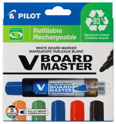 Set 5 markere pentru tabla Pilot Vboard Master 2.3 mm varf rotund Set 5 markere pentru tabla Vboard Master Pilot 2.3 mm varf rotund foto