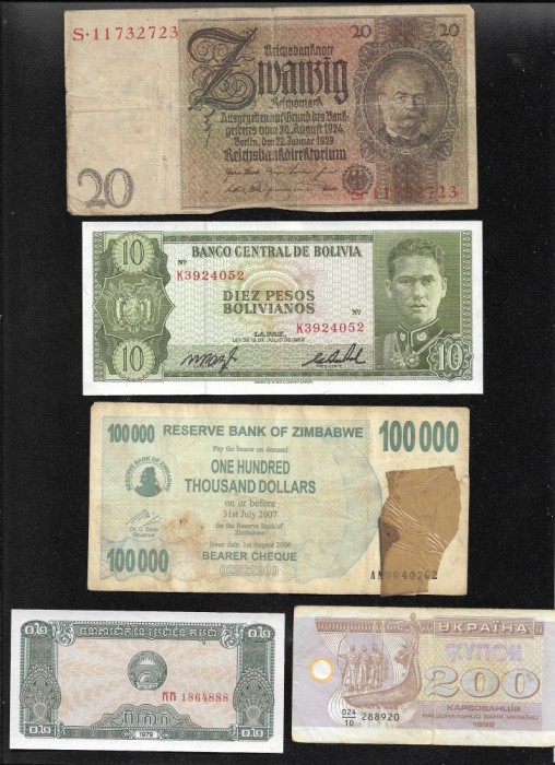Set 5 bancnote de prin lume adunate (cele din imagini) #178