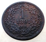 F.002 UNGARIA 1 KRAJCZAR 1891 KB, Europa, Cupru (arama)