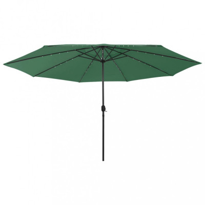 vidaXL Umbrelă de soare exterior, LED-uri &amp;amp; st&amp;acirc;lp metal, verde, 400 cm foto