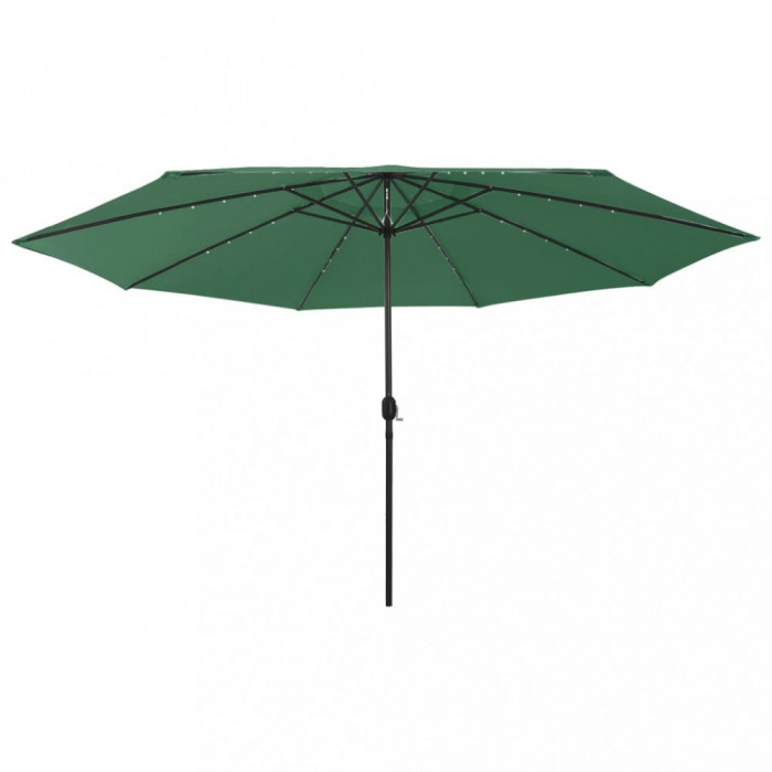 vidaXL Umbrelă de soare exterior, LED-uri &amp; st&acirc;lp metal, verde, 400 cm