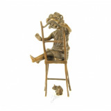 Fetita cu pisica-statueta din bronz masiv BR-223, Animale