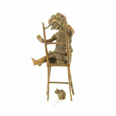 Fetita cu pisica-statueta din bronz masiv BR-223