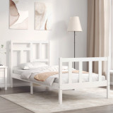 Cadru de pat cu tablie single mic, alb, lemn masiv