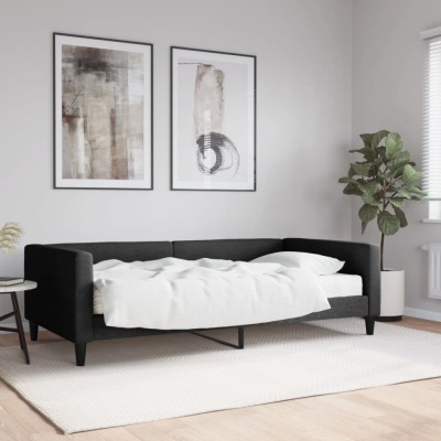 vidaXL Pat de zi cu saltea, negru, 100x200 cm, textil 3196567 foto
