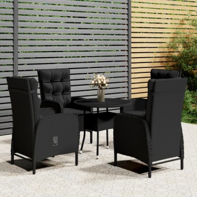 vidaXL Set bistro de grădină, 5 piese, negru, poliratan 3058552 foto