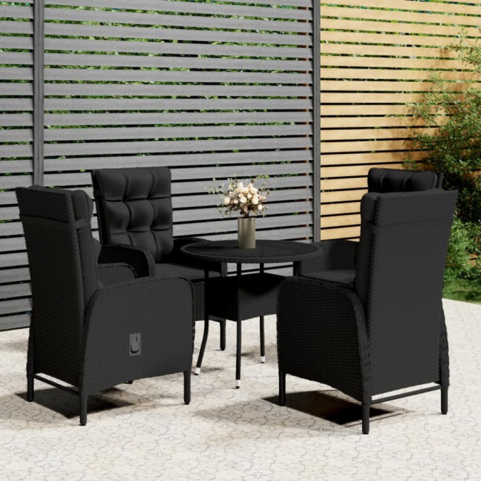 vidaXL Set bistro de grădină, 5 piese, negru, poliratan 3058552