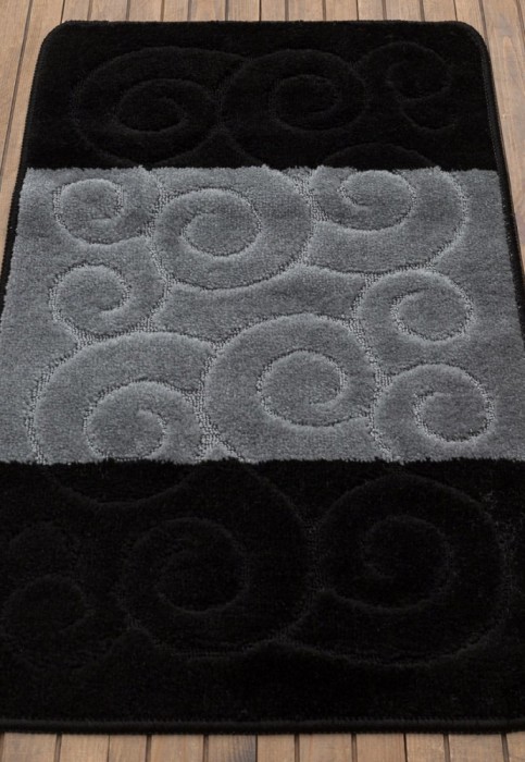 Set 2 Covorase Baie Model Sile 2513, Marimi 60 x 100 50 x 60 cm, Negru, Antialergic, Polipropilena