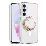 Husa pentru samsung galaxy a55 5g, atasare magnetica, magsafe, pink wreath 21, clear