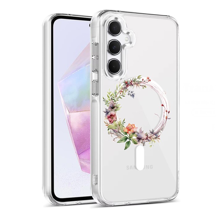 Husa pentru samsung galaxy a35 5g, atasare magnetica, magsafe, pink wreath 21, clear
