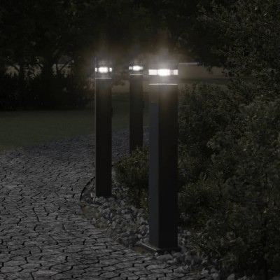 Lămpi exterioare de podea cu priză, 3 buc. negru 80 cm aluminiu foto