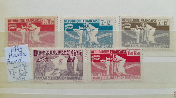 1943 France France LibreYT=1-5 c.set 5 val MH