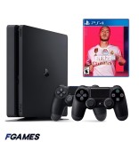 Consola Sony Playstation 4 Slim Ps4 500gb + Doua Controllere + Fifa 20 PlayStation 4, Second-Hand