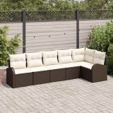 VidaXL Set de canapele pentru grădină 6 pcs Maro și alb Rattan poli