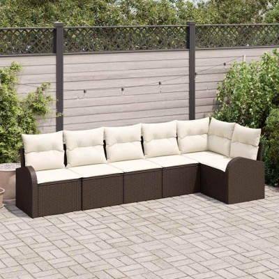 vidaXL Set de canapele pentru grădină 6 pcs maro și alb Rattan poli 3354727 foto