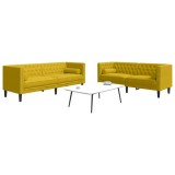 vidaXL Set canapele Chesterfield cu perne rulou 2 piese galben catifea 3209297